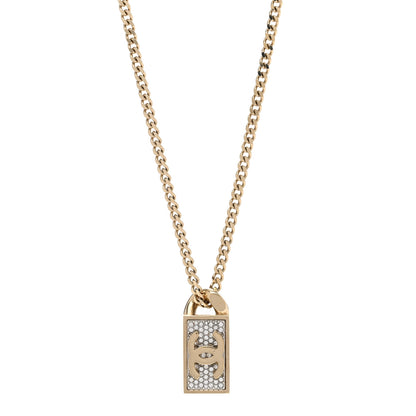 Chanel Crystal Dog Tag Charm Necklace Gold 1 of 5