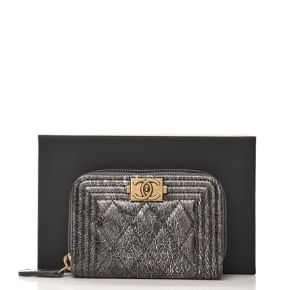 Chanel Cracked Metallic Calfskin Quilted Boy Zip Around Coin Purse Wallet Dark Silver 8 of 8
