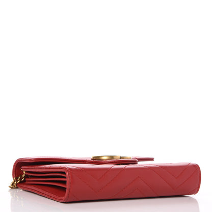 Gucci Calfskin Matelasse GG Marmont Chain Wallet Hibiscus Red 4 of 10