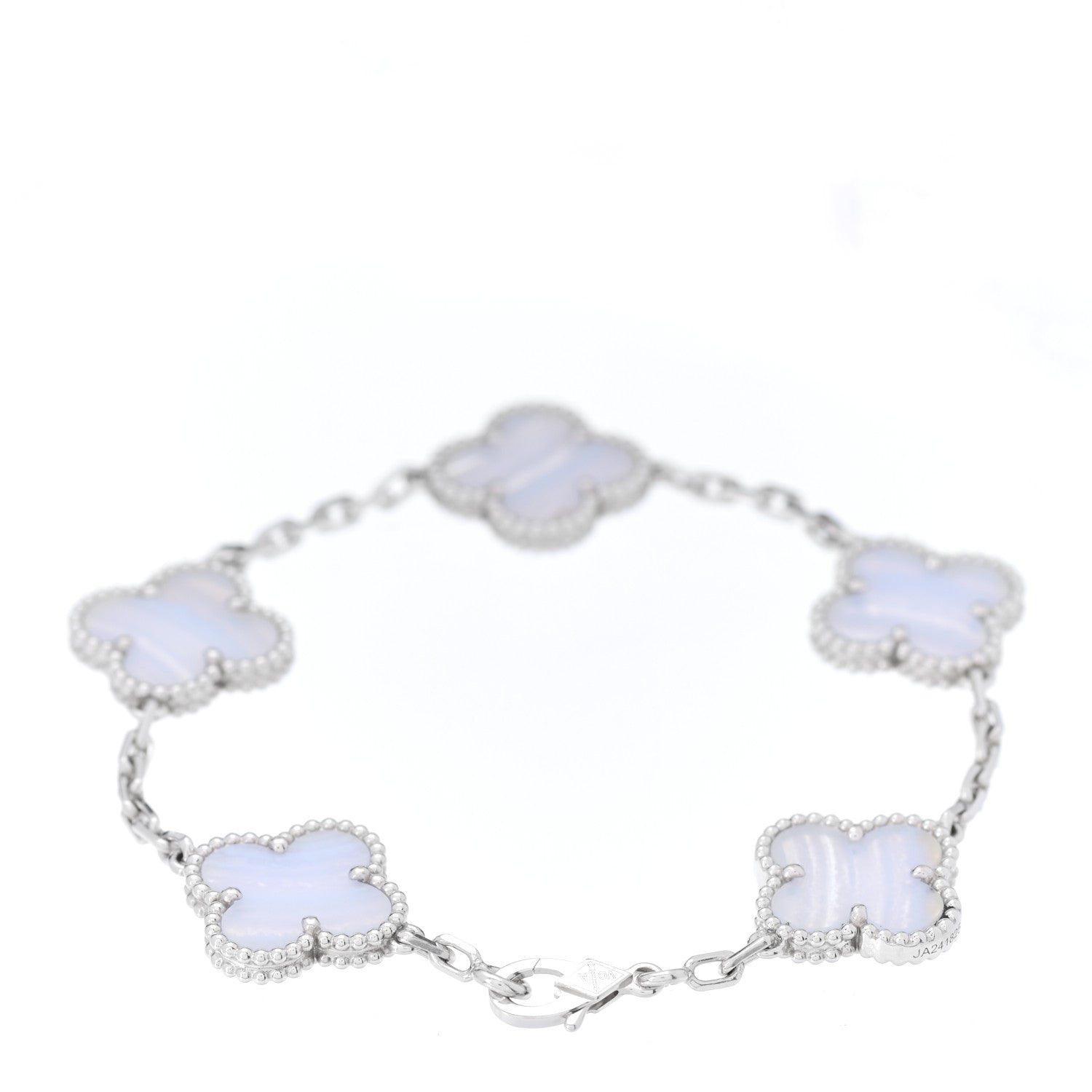 Van Cleef & Arpels 18K White Gold Chalcedony 5 Motifs Vintage Alhambra Bracelet 3 of 6