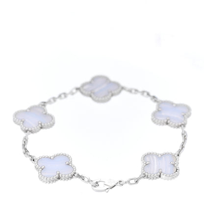 Van Cleef & Arpels 18K White Gold Chalcedony 5 Motifs Vintage Alhambra Bracelet 3 of 6