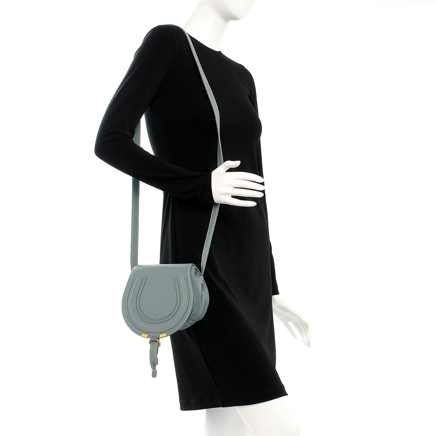 Calfskin Mini Marcie Round Crossbody Bag Cloudy Blue