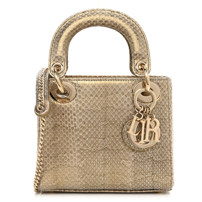 Christian Dior Metallic Snakeskin Mini Lady Dior Light Gold Multi 1 of 11