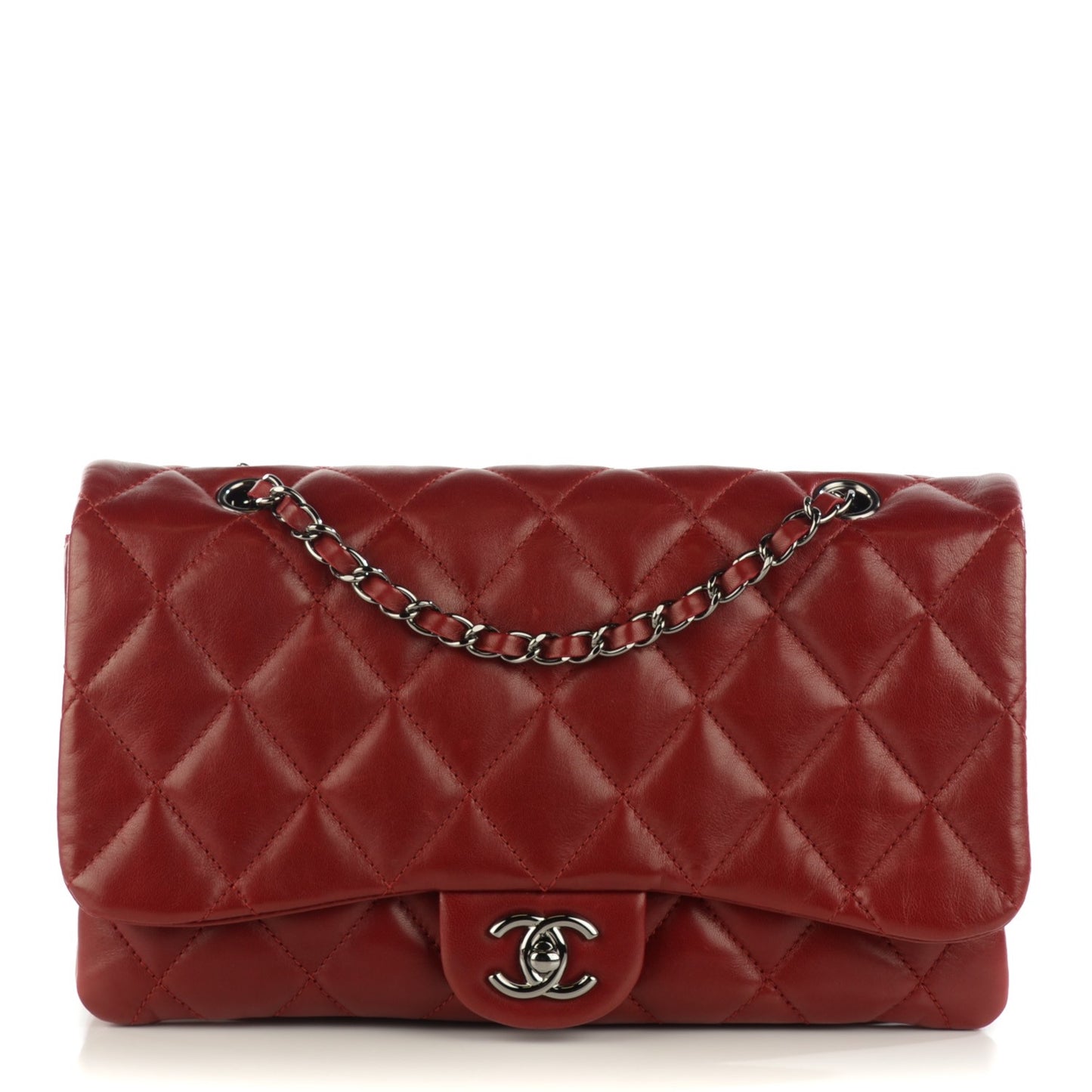 Lambskin Quilted Large 3 Flap Red