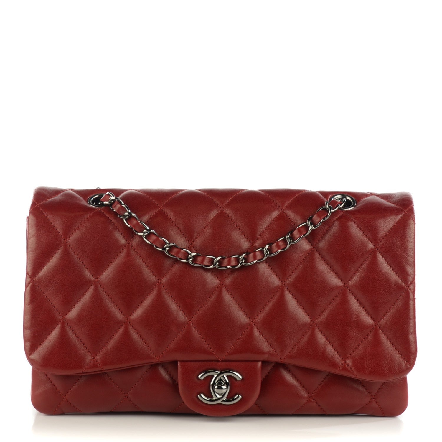 Chanel Lambskin Quilted Large 3 Flap Red 1 of 8