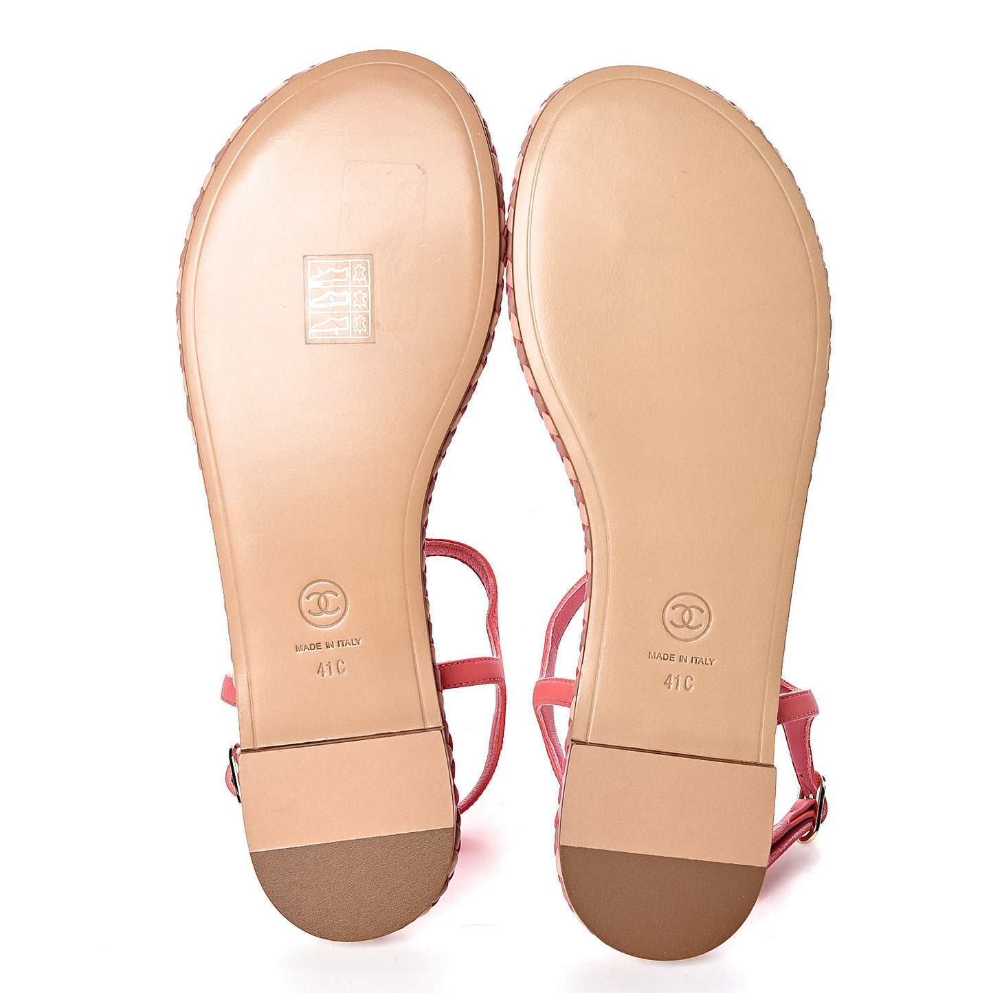 Lambskin Chain CC Logo Thong Sandals 41 Bright Pink