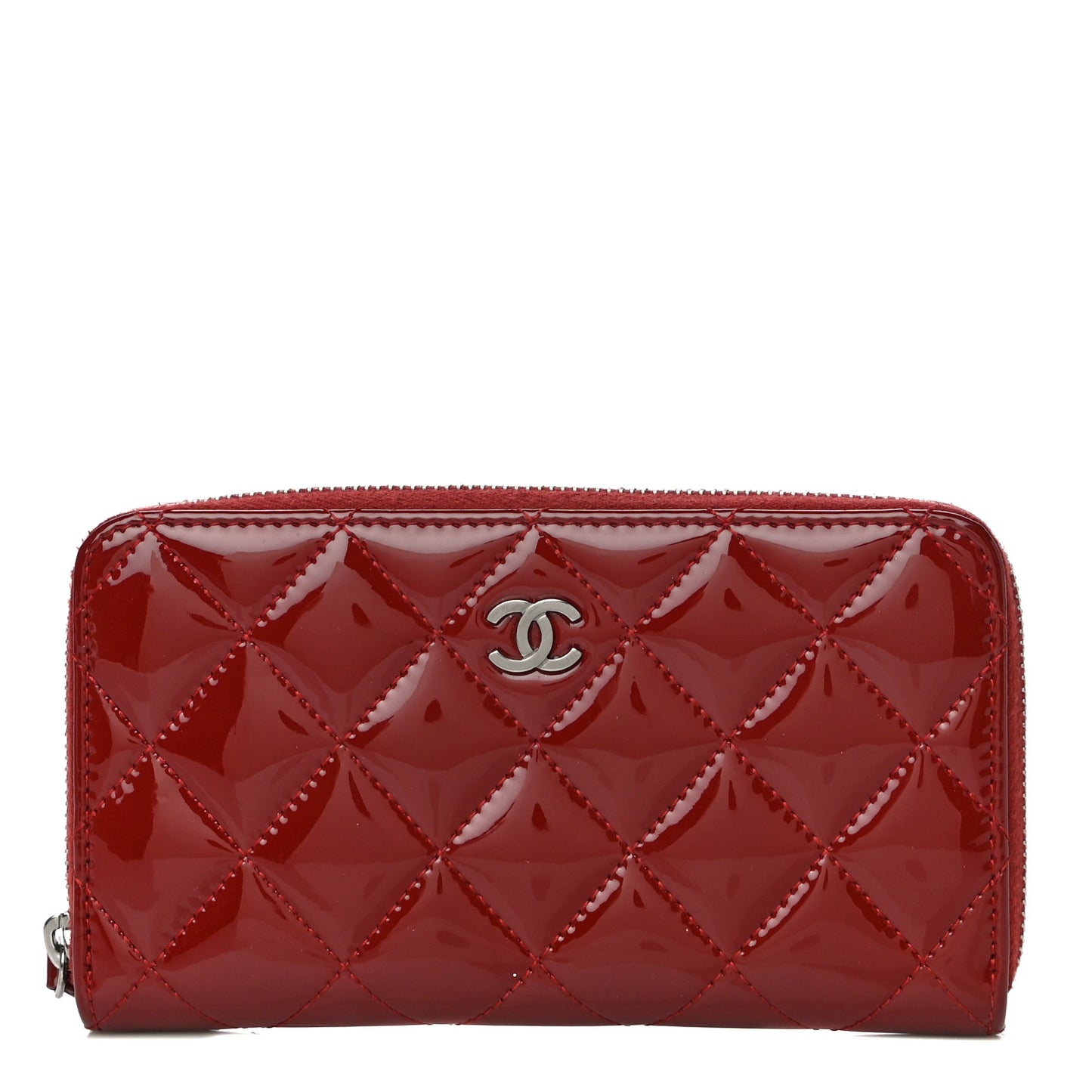 Patent Quilted Large Gusset Zip Around Wallet Red