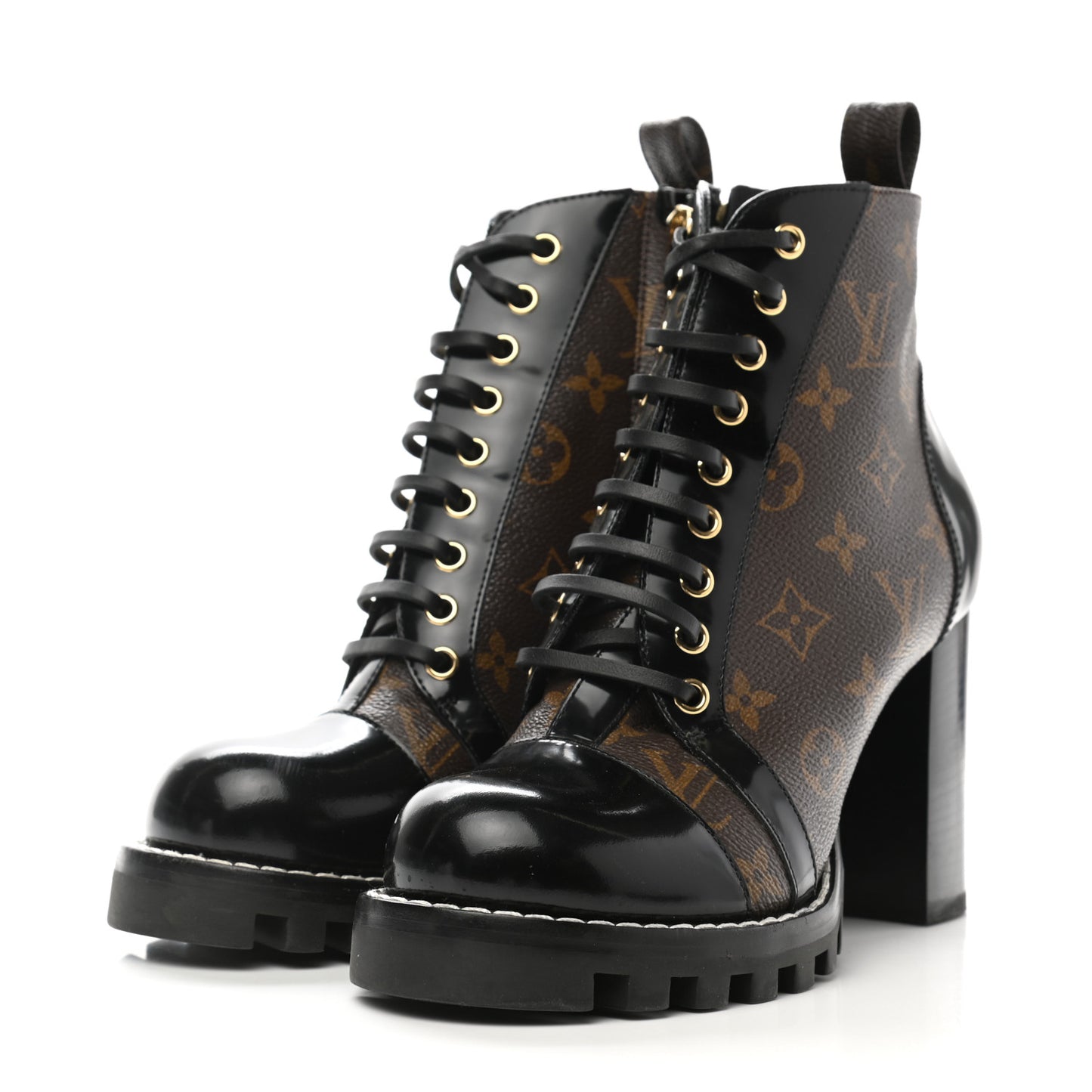 Patent Calfskin Monogram Star Trail Ankle Boots 38.5 Black