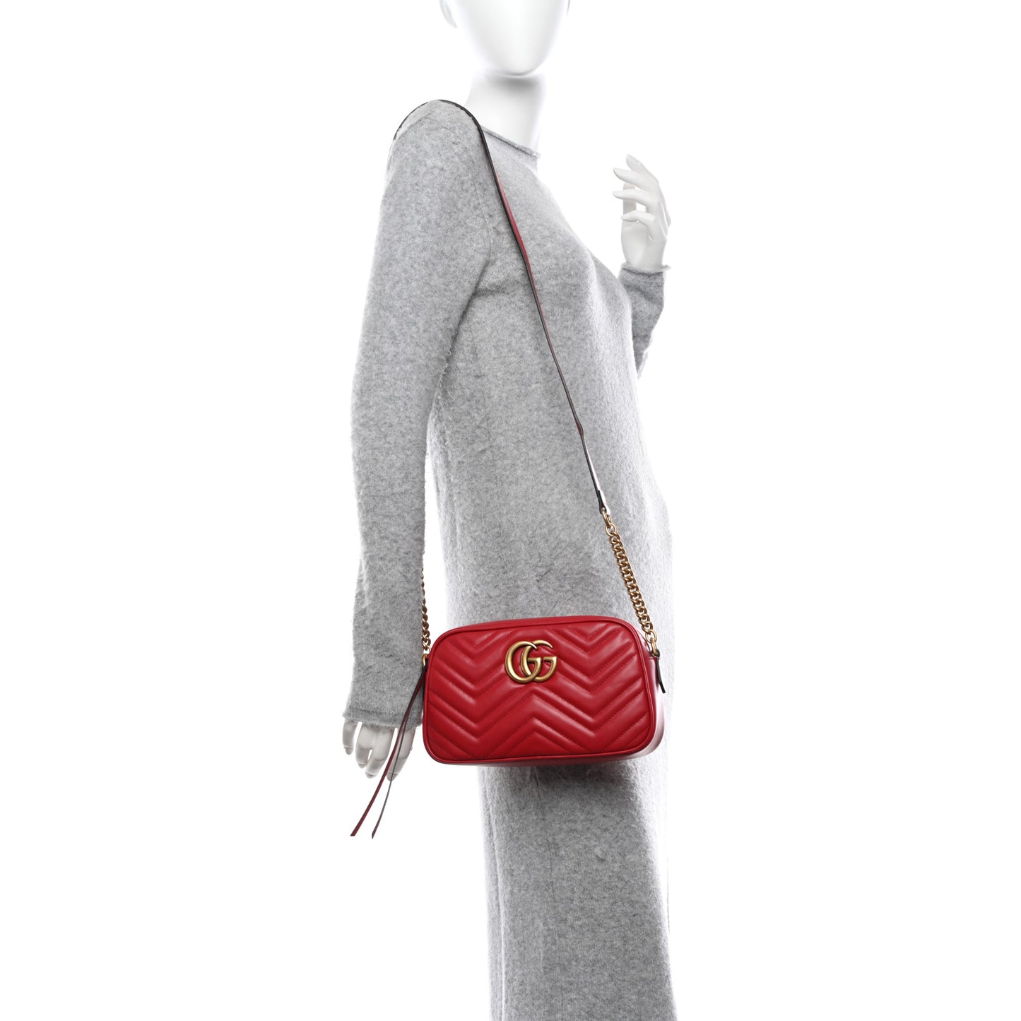 Calfskin Matelasse Small GG Marmont Chain Shoulder Bag Hibiscus Red