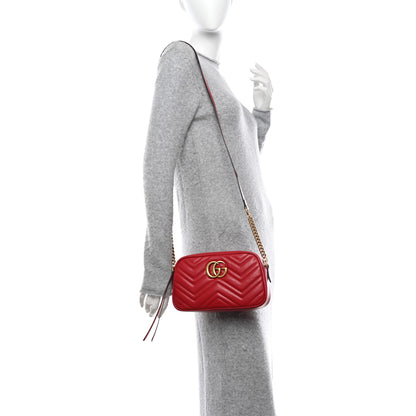 Gucci Calfskin Matelasse Small GG Marmont Chain Shoulder Bag Hibiscus Red 2 of 10