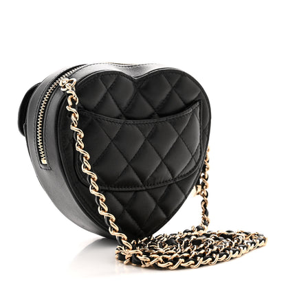 Chanel Lambskin Quilted CC In Love Heart Clutch With Chain Black 3 of 11