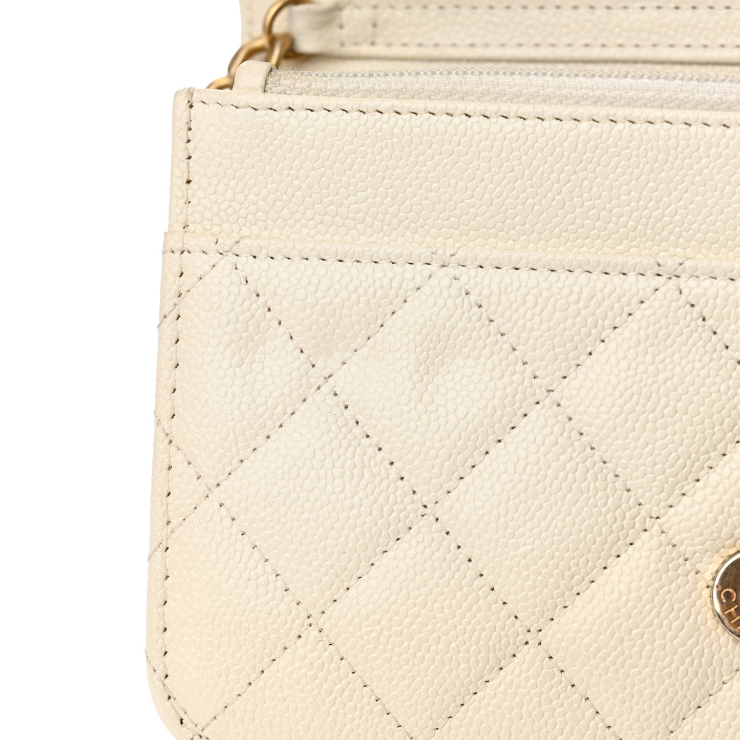 Shiny Caviar Quilted Chain Melody Wallet on Chain WOC White