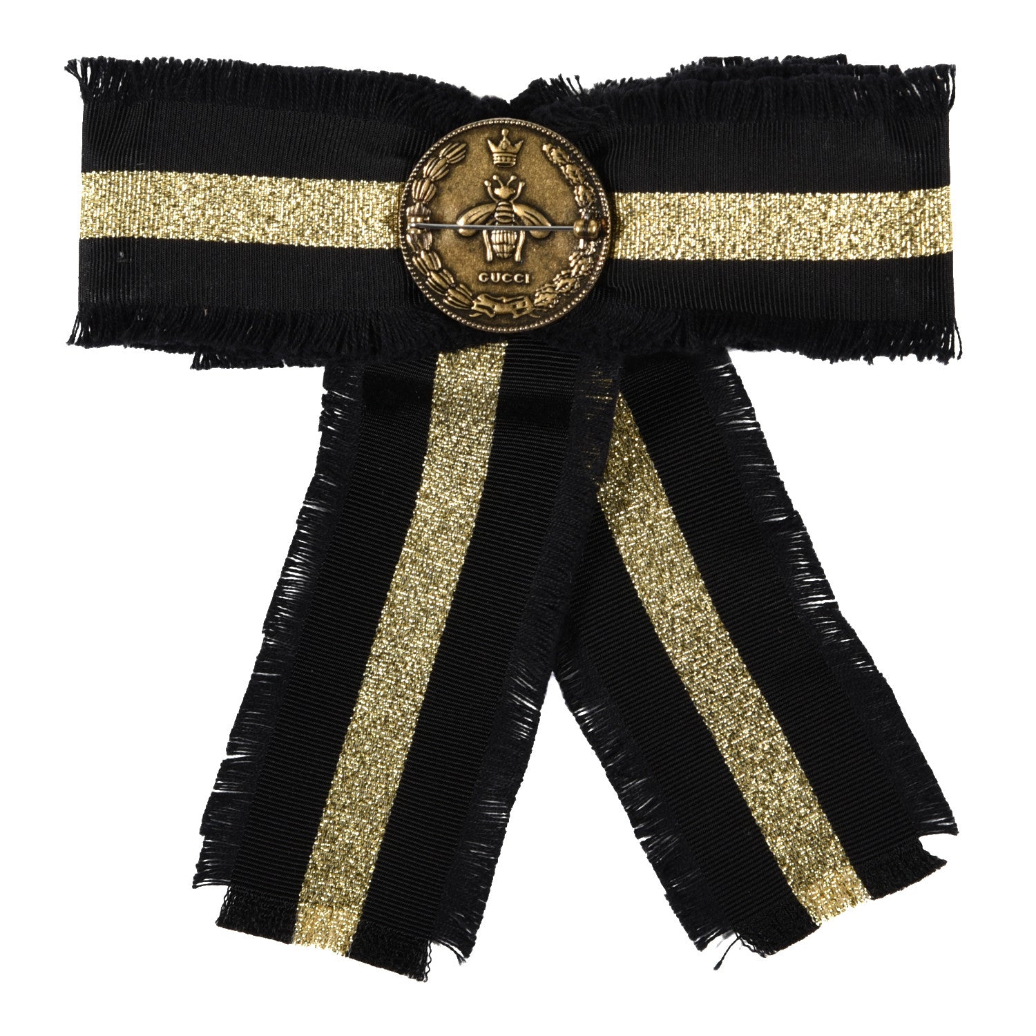 Gucci Ribbon Bow Pearl Brooch Black Gold 2 of 3