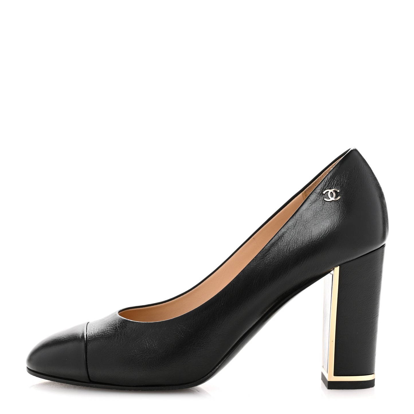 Calfskin Cap Toe CC Pumps 39 Black