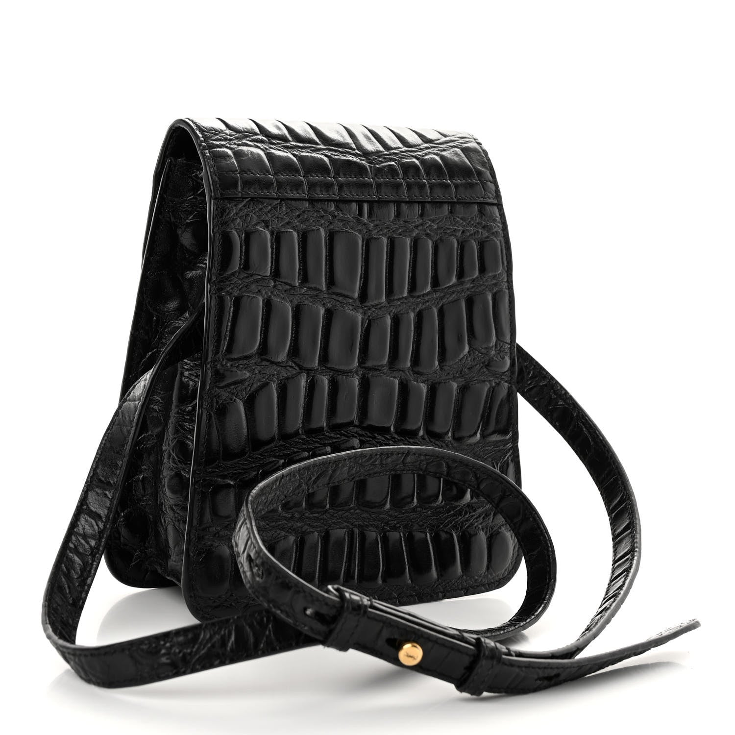 Saint Laurent Calfskin Embossed Crocodile North South Kaia Satchel Black 3 of 15