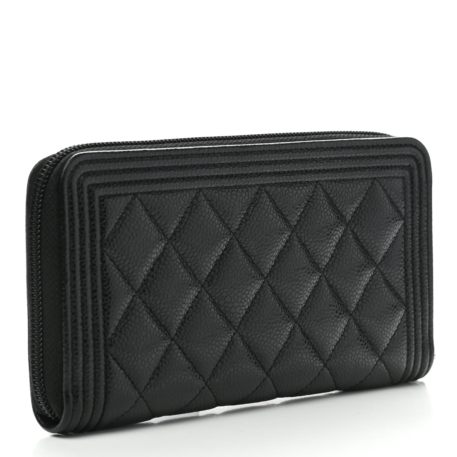 Chanel Caviar Quilted Boy Long Zip Around Wallet Black 3 of 8