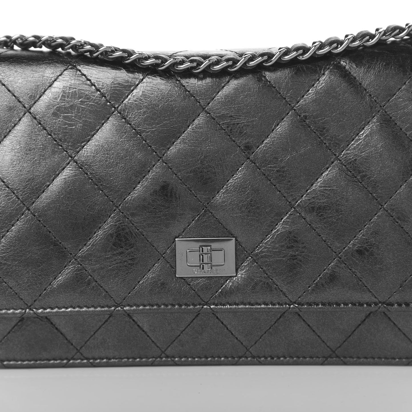 Metallic Glazed Aged Calfskin Reissue Wallet On Chain WOC Black
