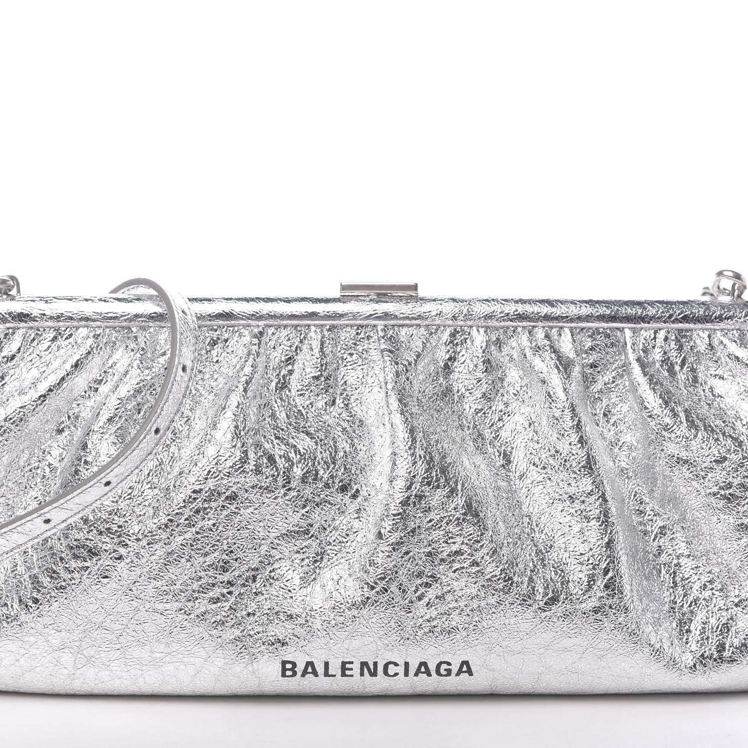 Balenciaga Metallic Textured Calfskin Logo XL Cloud Clutch Silver 10 of 10