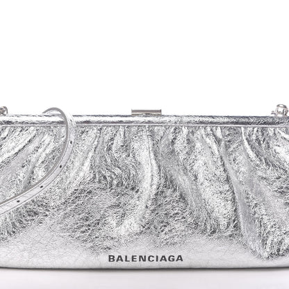 Balenciaga Metallic Textured Calfskin Logo XL Cloud Clutch Silver 10 of 10
