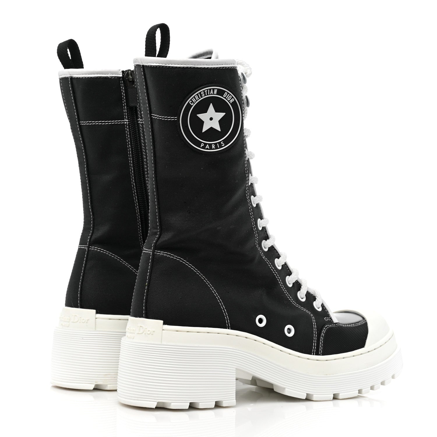 Christian Dior Technical Fabric Calfskin Womens D-Rise 35mm Tall Boots 37 Black White 4 of 7