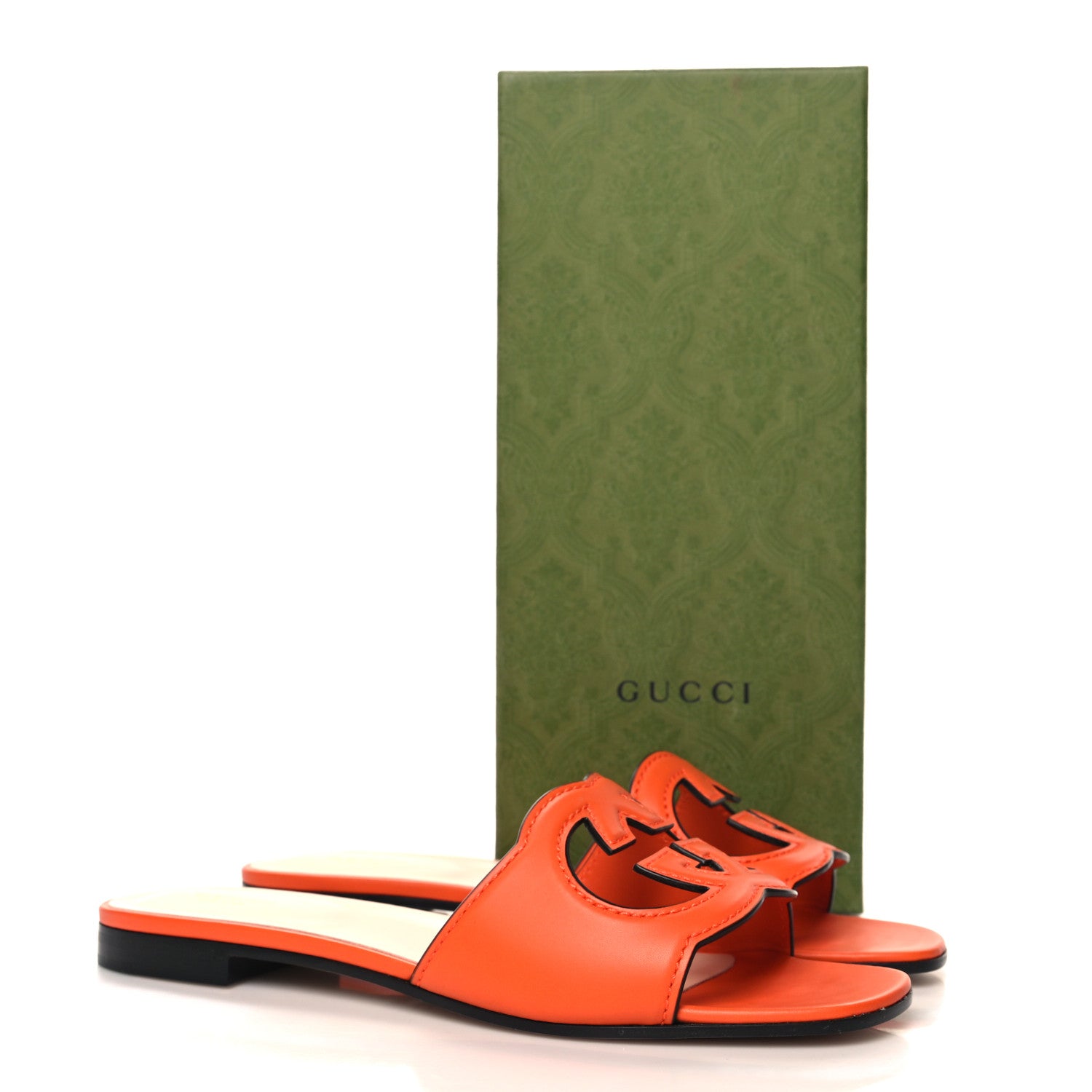 Gucci Cosmos Softy Calfskin Interlocking G Cut Out Slide Sandals 39.5 Deep Orange 9 of 9