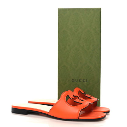Gucci Cosmos Softy Calfskin Interlocking G Cut Out Slide Sandals 39.5 Deep Orange 9 of 9