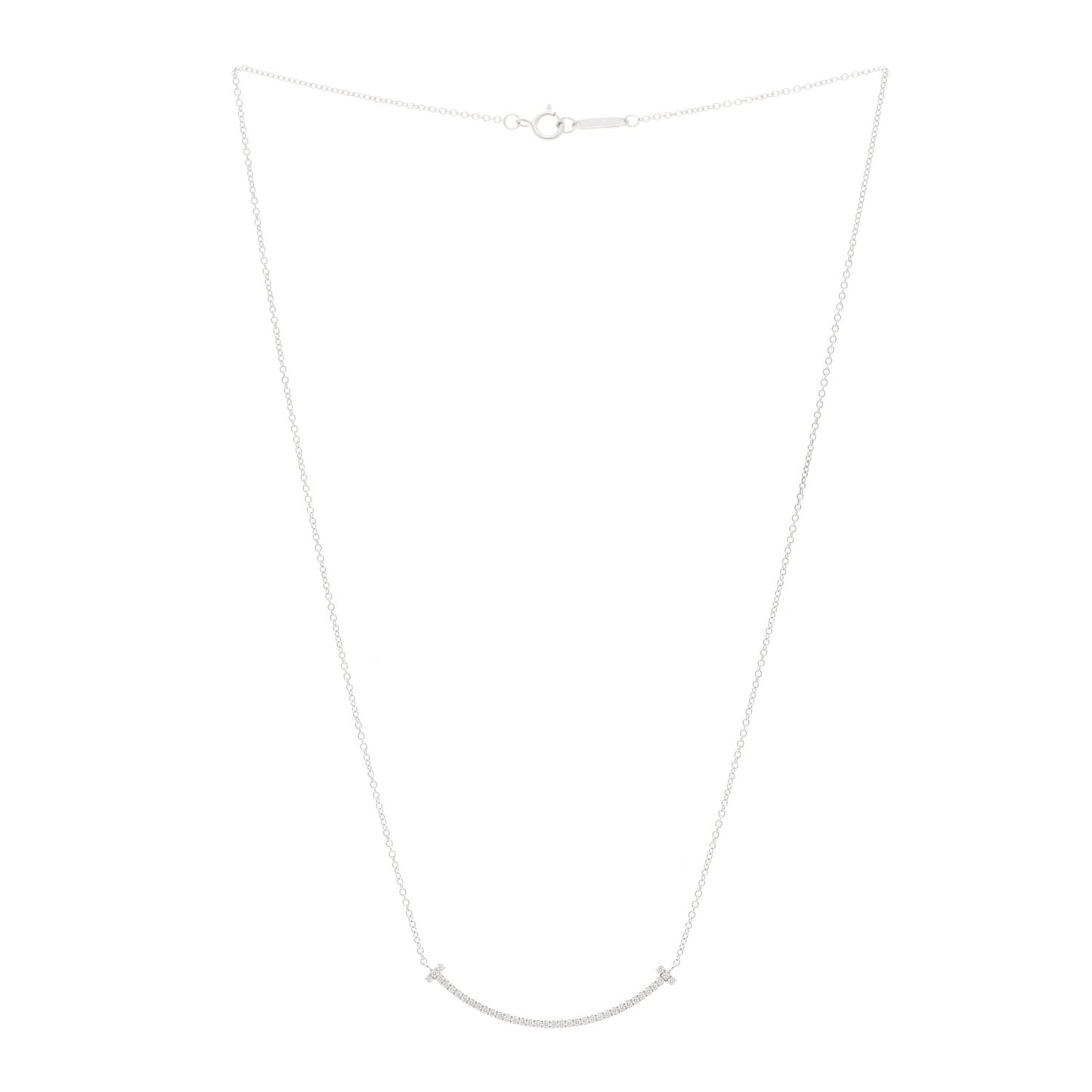 18K White Gold Diamond Small T Smile Pendant Necklace