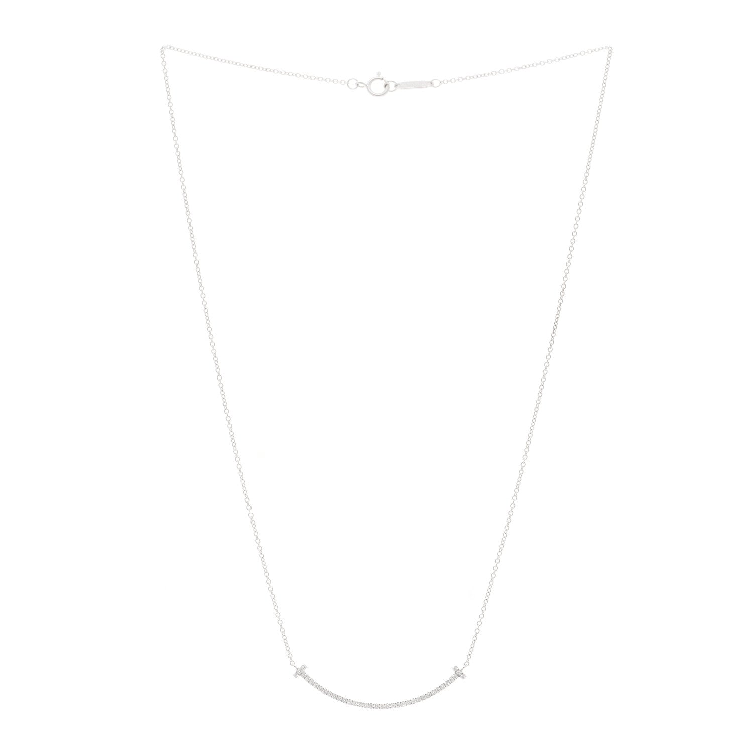 Tiffany 18K White Gold Diamond Small T Smile Pendant Necklace 3 of 4