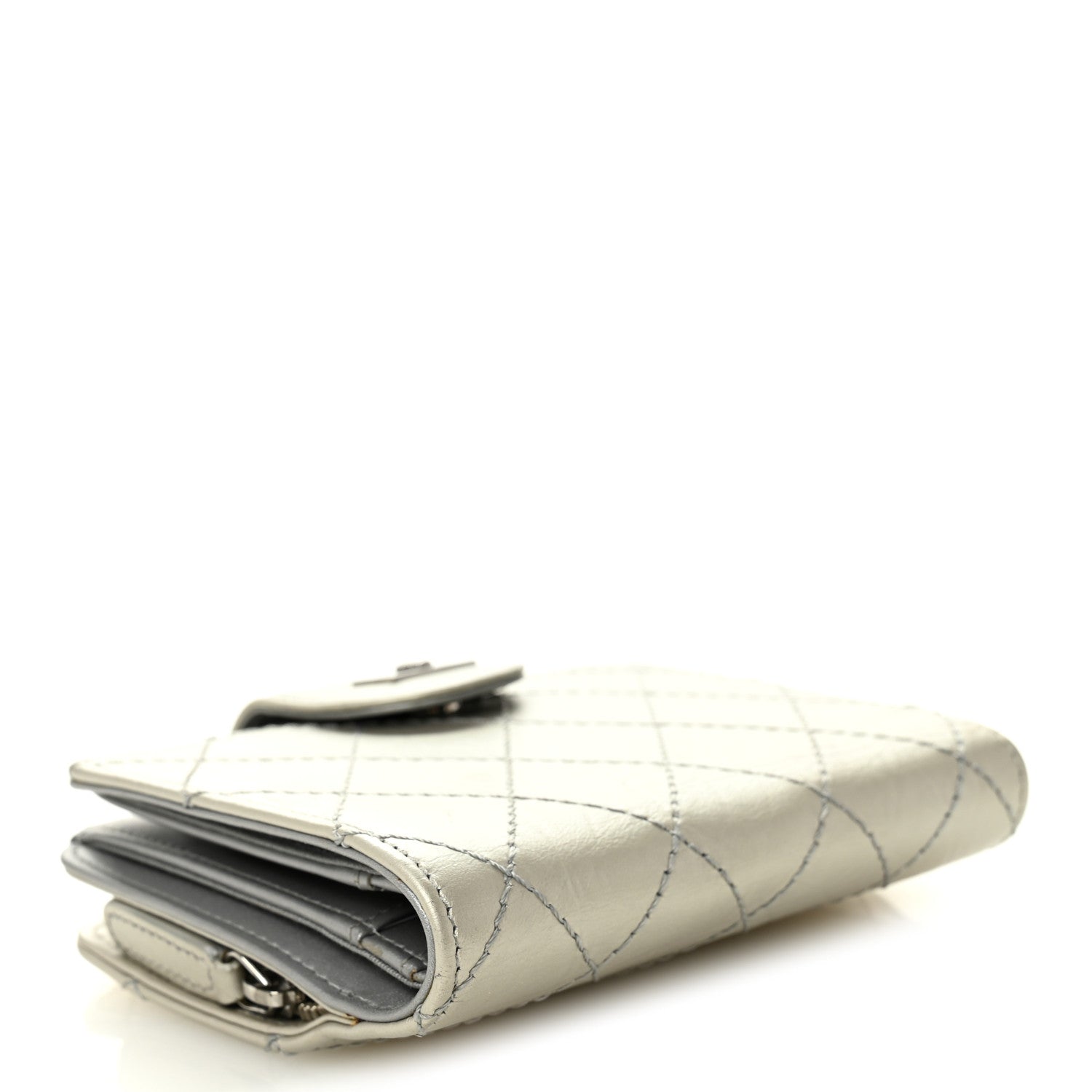 Chanel Metallic Aged Calfskin Stitched Reissue Compact Wallet  Silver 4 of 7