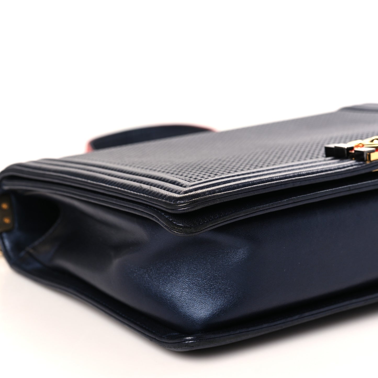 Lambskin Embossed New Medium Boy Cube Flap Navy