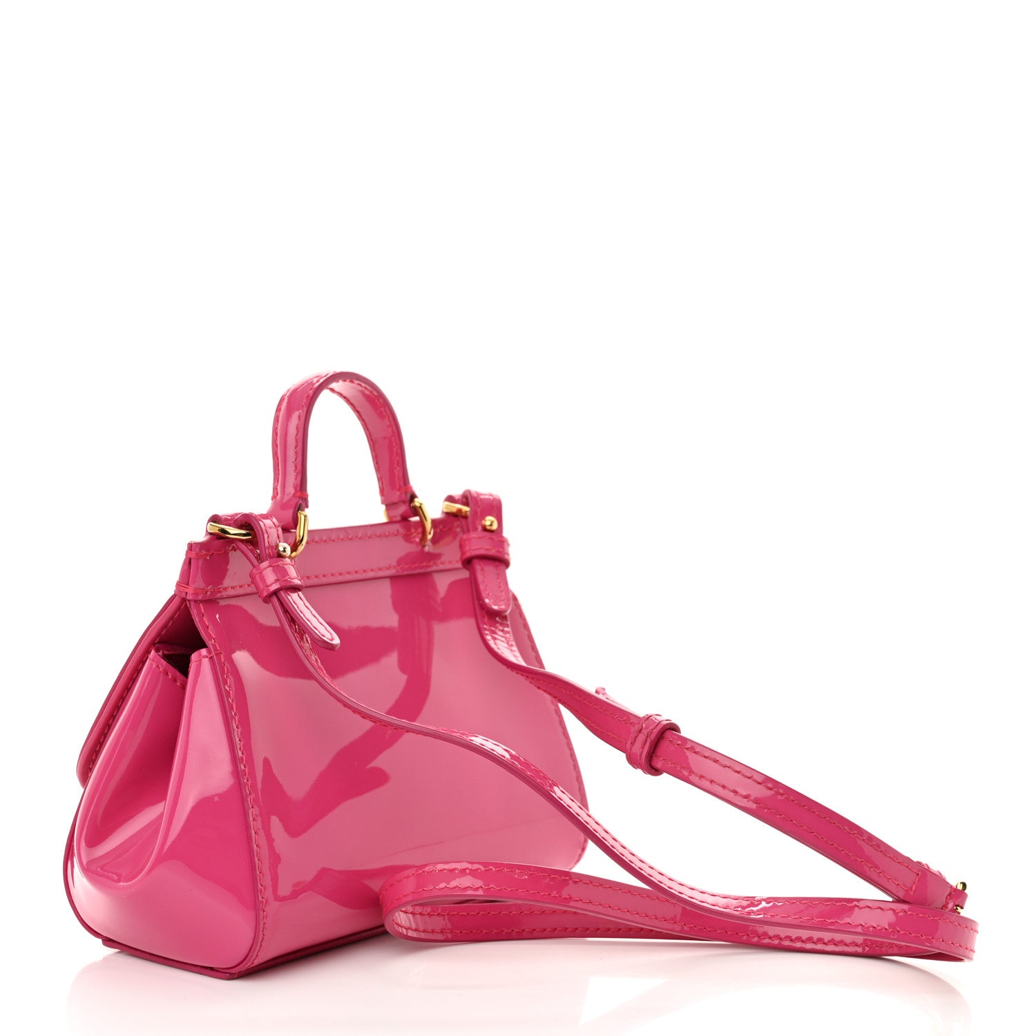 Dolce & Gabbana Patent Mini DG Girls Miss Sicily Satchel Dark Pink