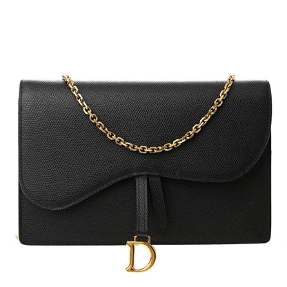Christian Dior Grained Calfskin Saddle Chain Wallet Pouch Black 1 of 13