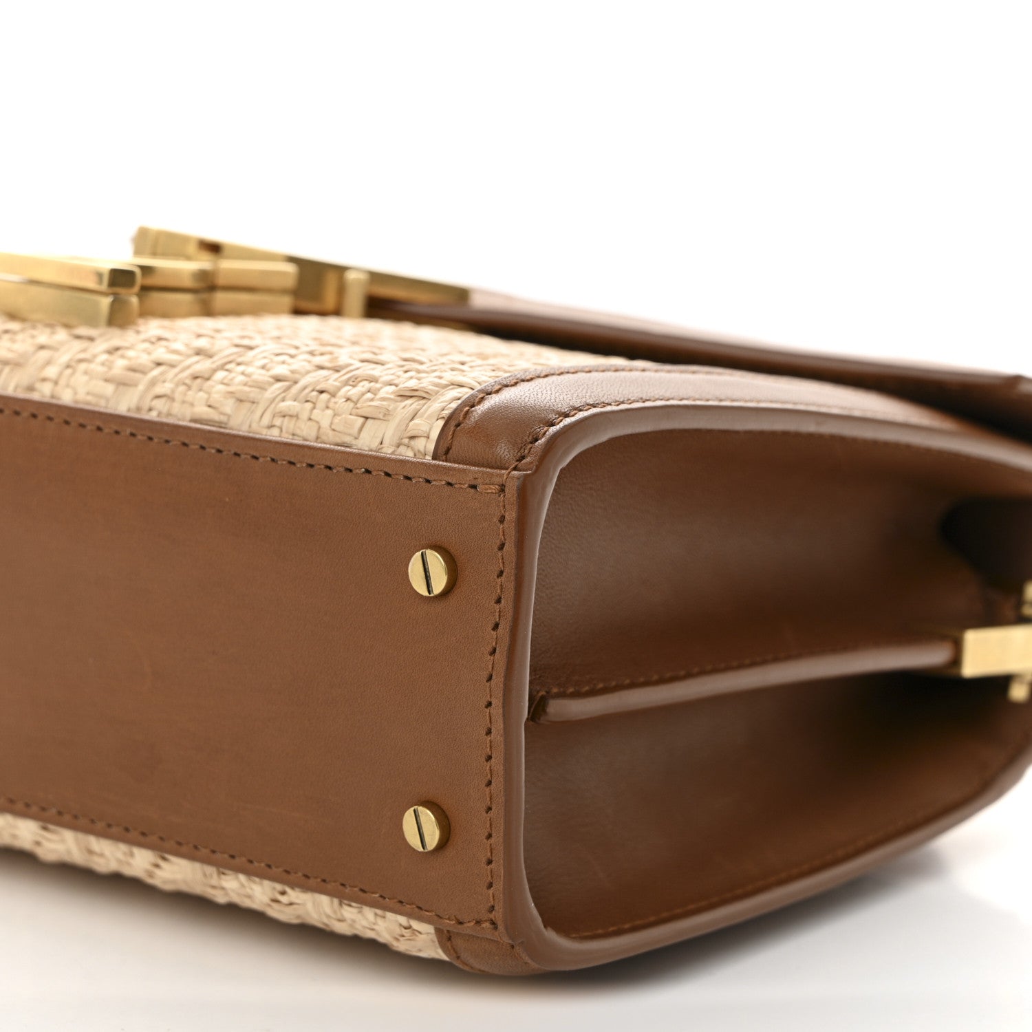 Saint Laurent Raffia Calfskin Mini Classic Monogram Cassandra Top Handle Naturel Brick 10 of 10