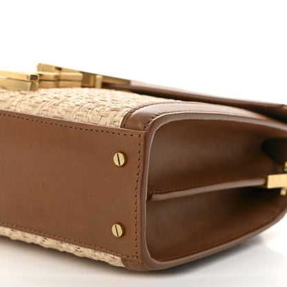 Saint Laurent Raffia Calfskin Mini Classic Monogram Cassandra Top Handle Naturel Brick 10 of 10