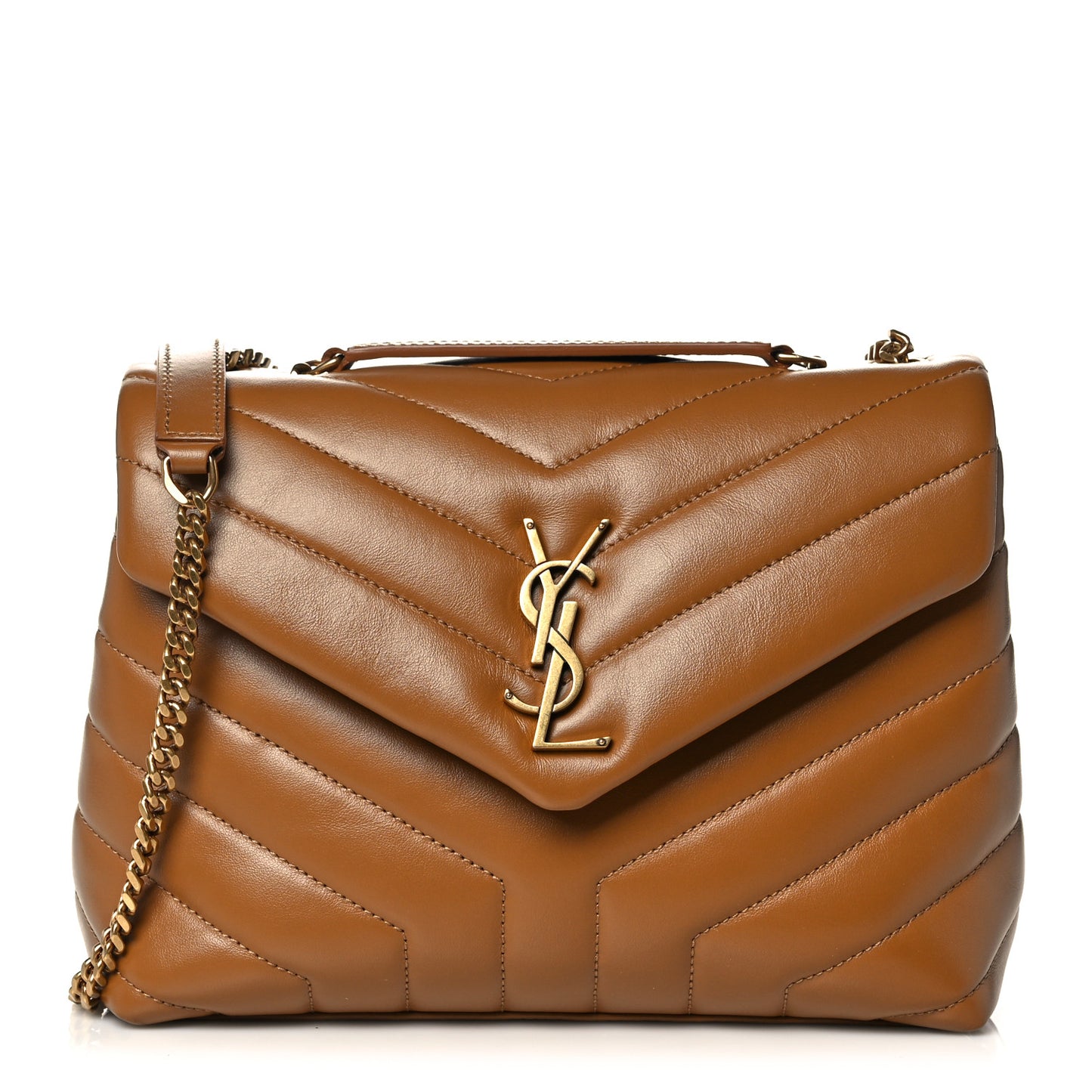Calfskin Y Quilted Monogram Small Loulou Chain Satchel Dark Natural