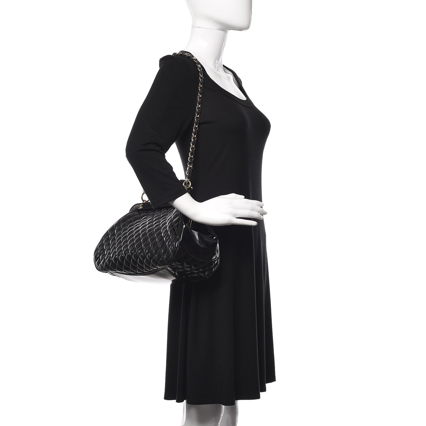 Glazed Calfskin Quilted Small Mademoiselle Frame Bag Black