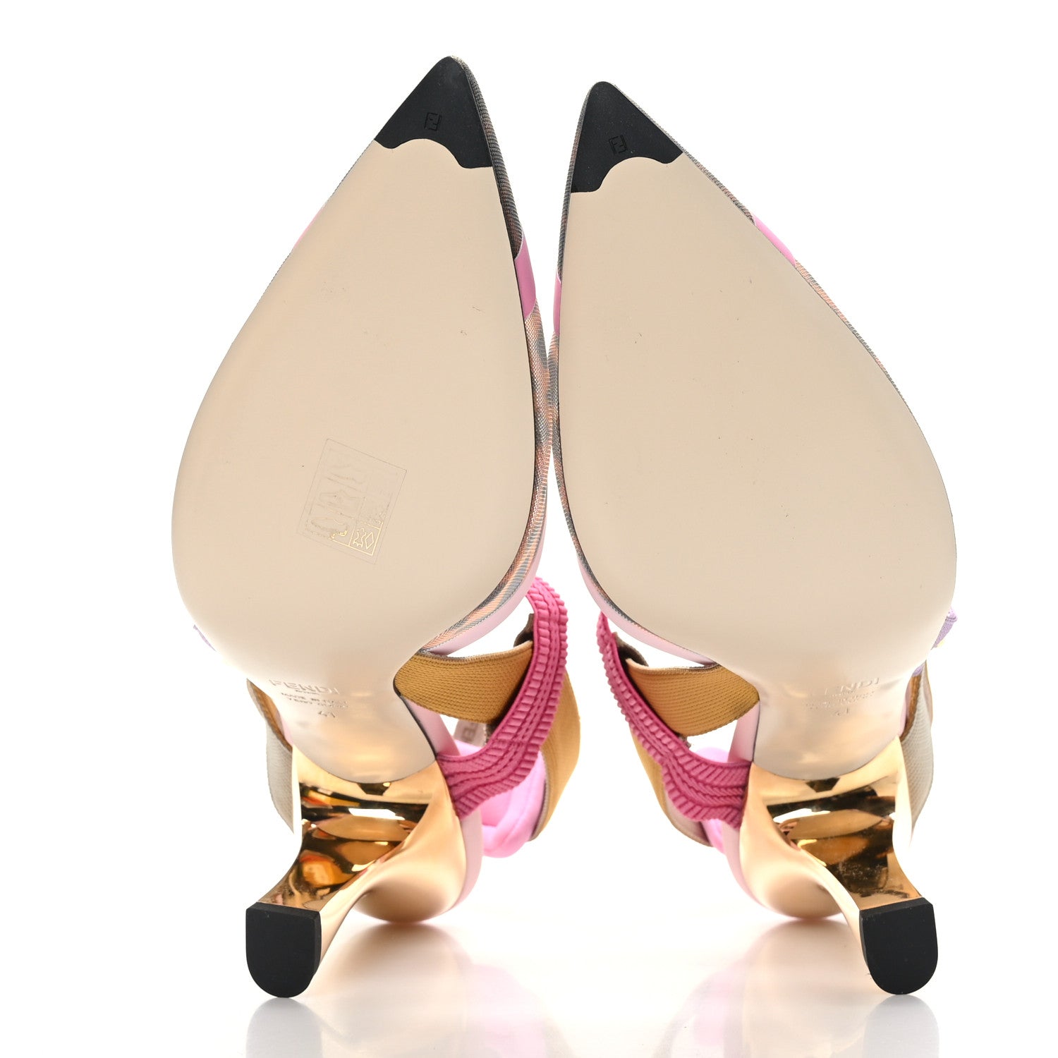 Fendi Mesh Vitello FF Colibri 85mm Slingback Pumps 41 Brown Pink 5 of 7
