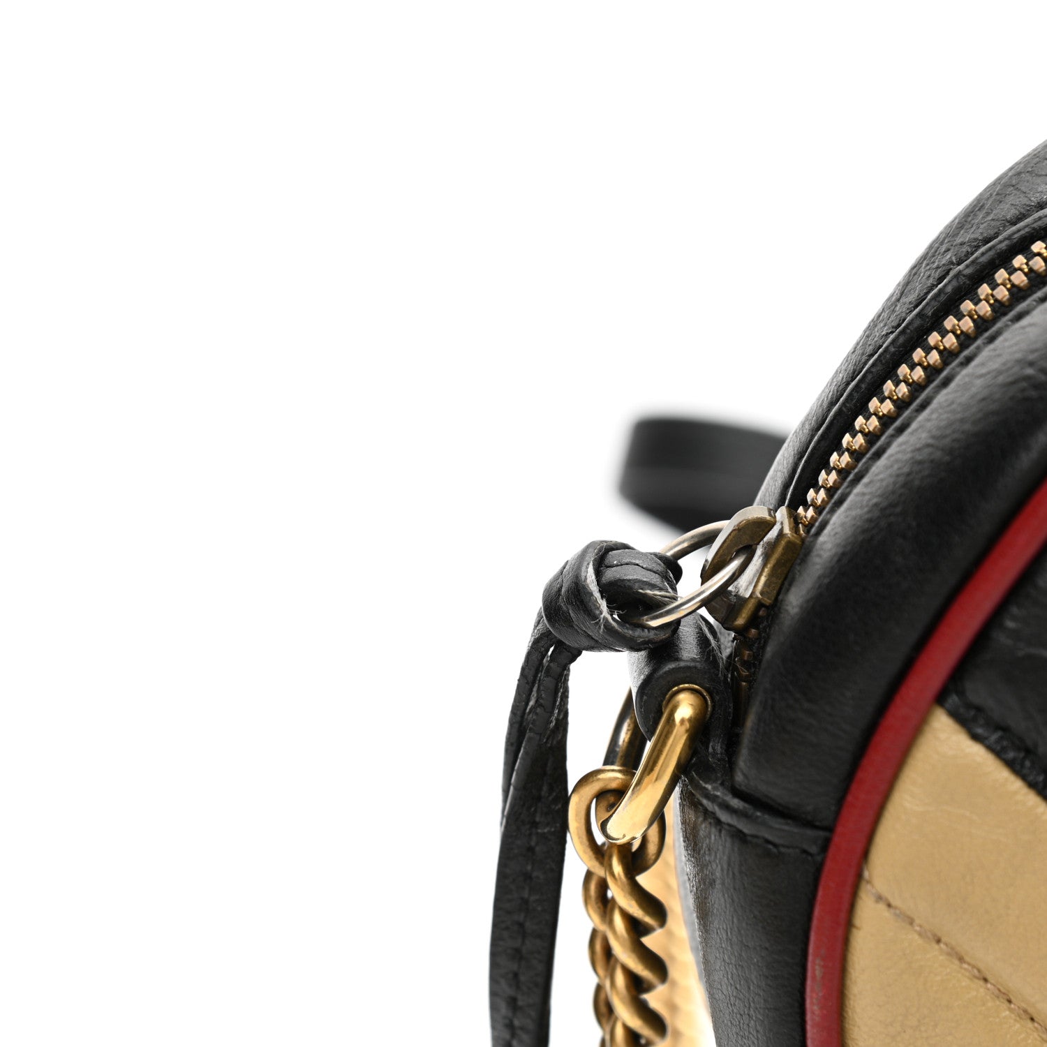 Gucci Azalea Calfskin Matelasse Diagonal Patchwork Mini Torchon GG Marmont Round Shoulder Bag Black Beige Romantic Cerise 16 of 16
