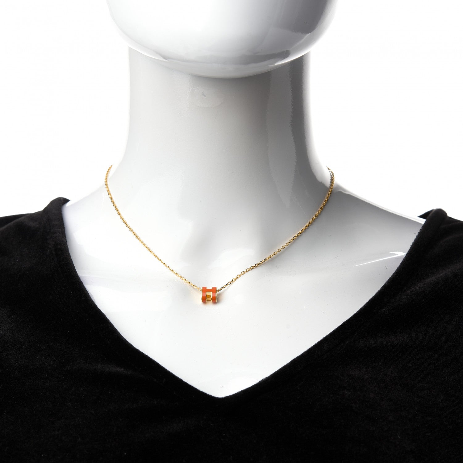 Hermes Lacquered Gold Mini Pop H Pendant Necklace Orange 2 of 7