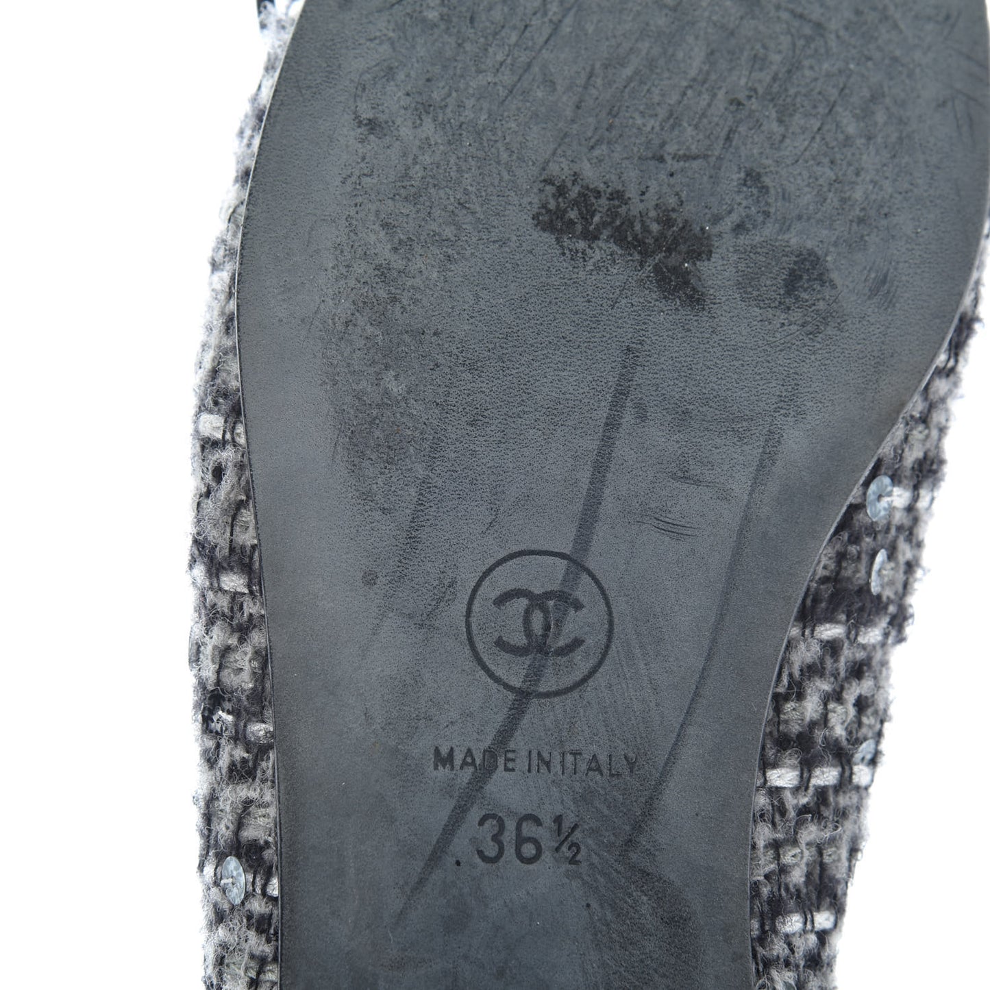Tweed Patent Cap Toe Ballerina Flats 36.5 Grey Black White
