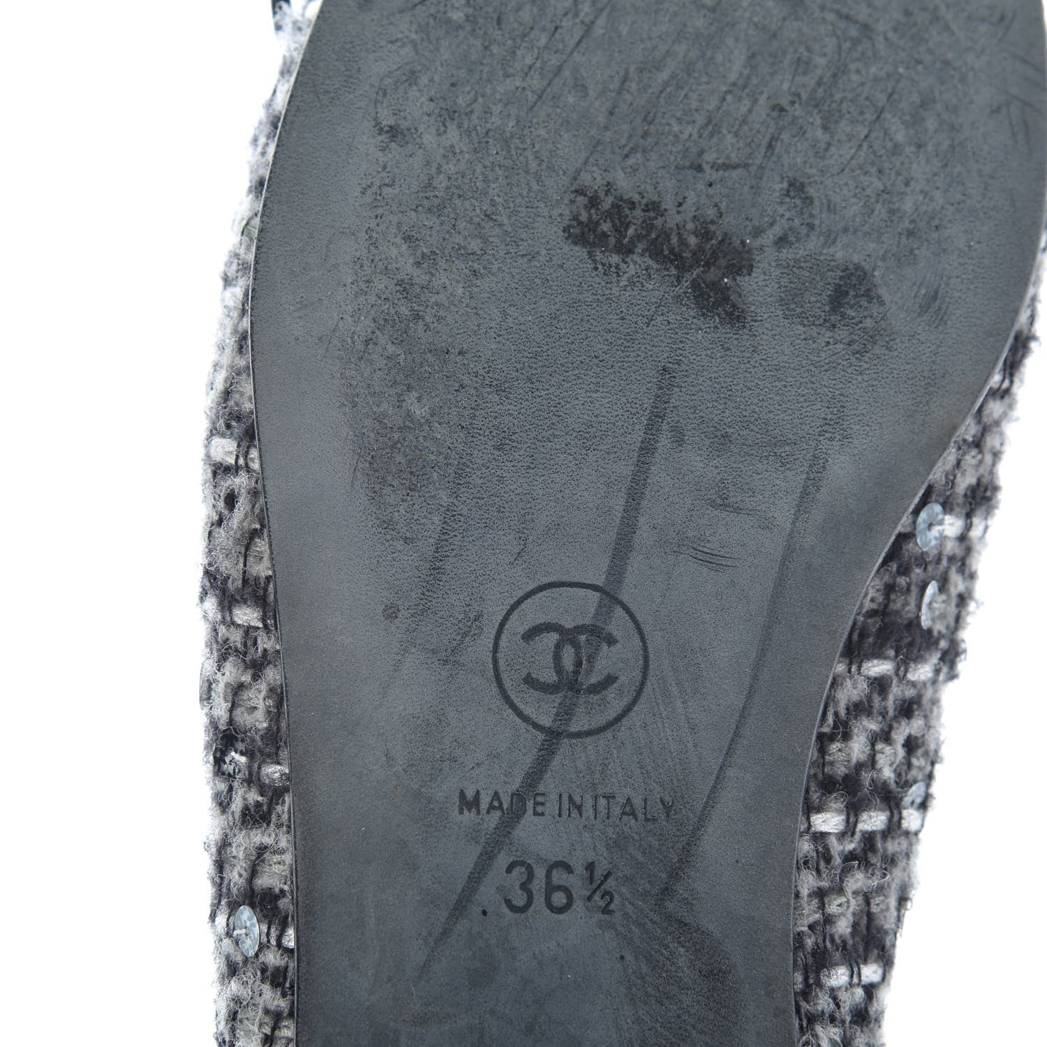 Chanel Tweed Patent Cap Toe Ballerina Flats 36.5 Grey Black White 9 of 9