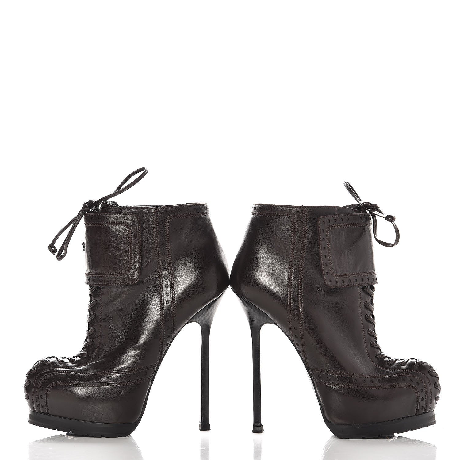 Saint Laurent Nappa Tribtoo 105 Lace Up Booties 37 Chocolate 6 of 11