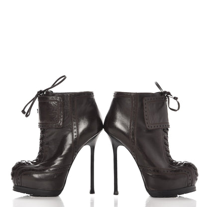 Saint Laurent Nappa Tribtoo 105 Lace Up Booties 37 Chocolate 6 of 11