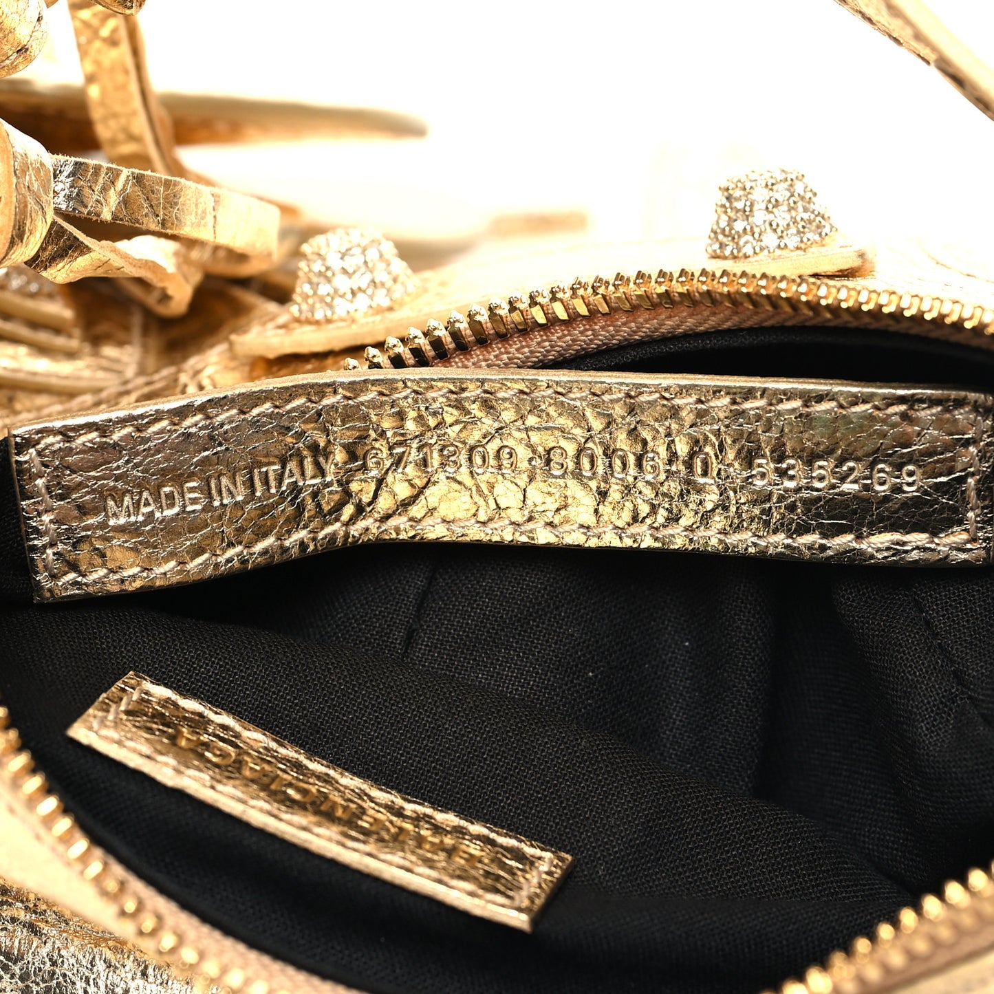 Metallic Agneau Arena Crystal Le Cagole Shoulder Bag XS Light Gold