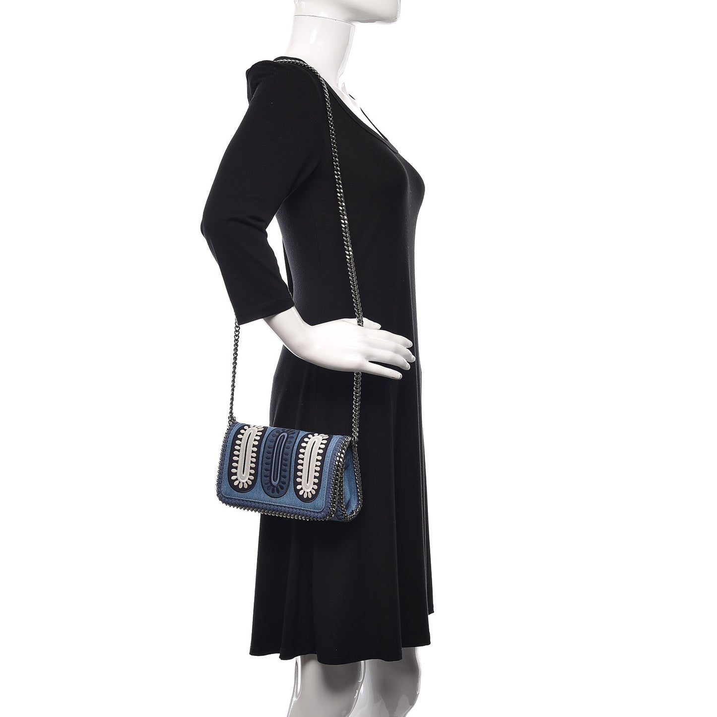 Eco Denim Embroidered Zigarette Falabella Crossbody Blue