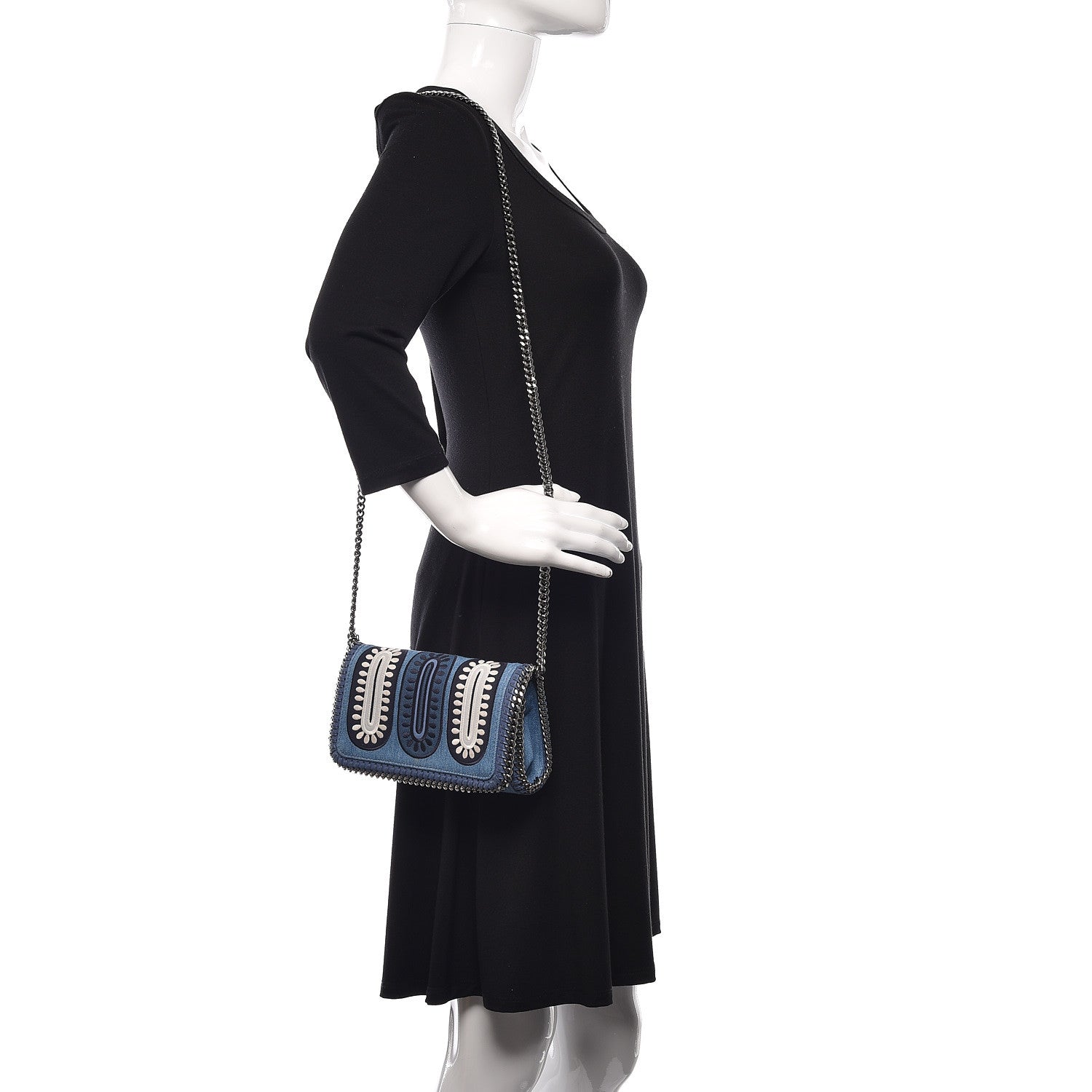 Stella McCartney Eco Denim Embroidered Zigarette Falabella Crossbody Blue 2 of 10