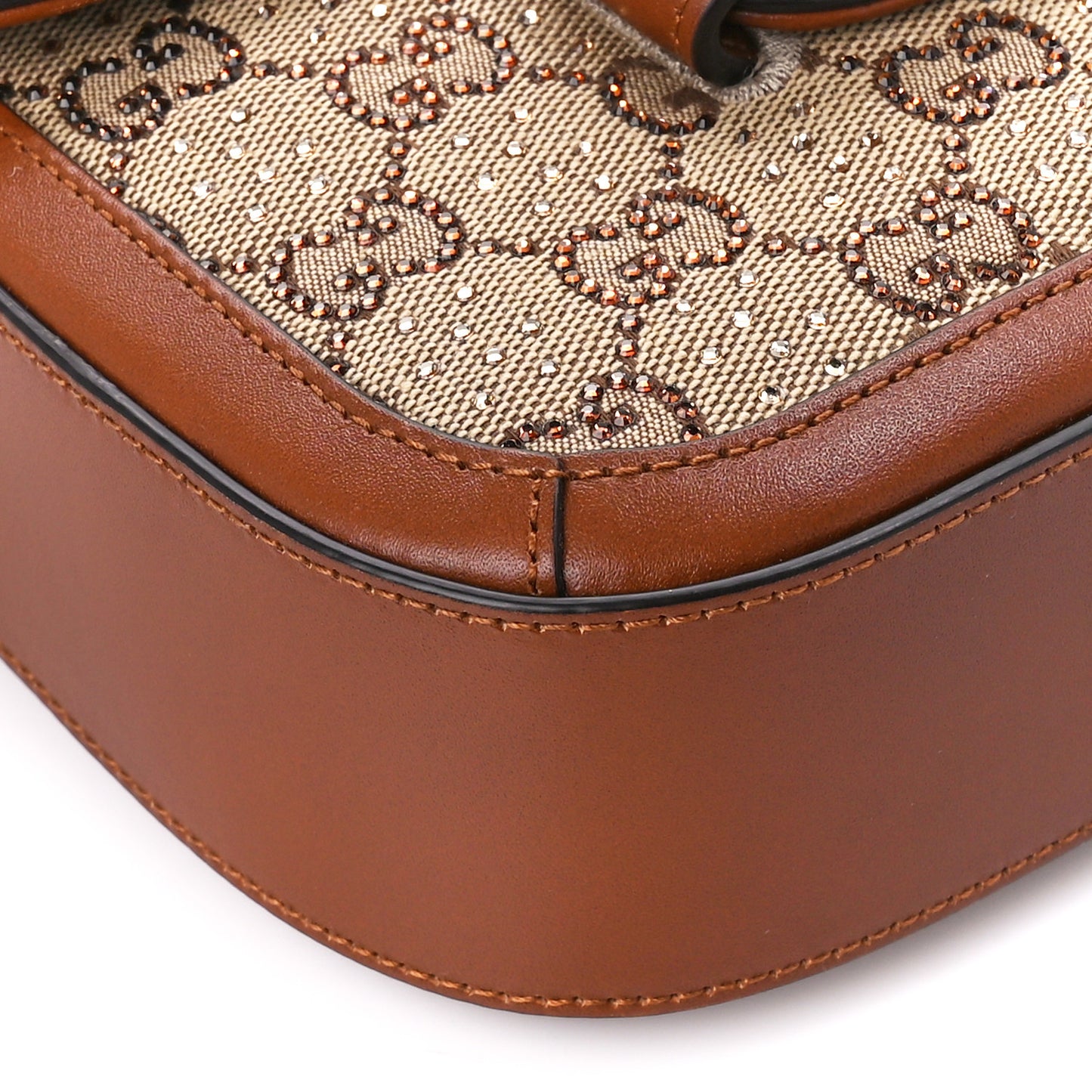 New Canvas Charisma Calfskin Crystal GG Monogram Mini Horsebit 1955 Shoulder Bag Camel Ebony
