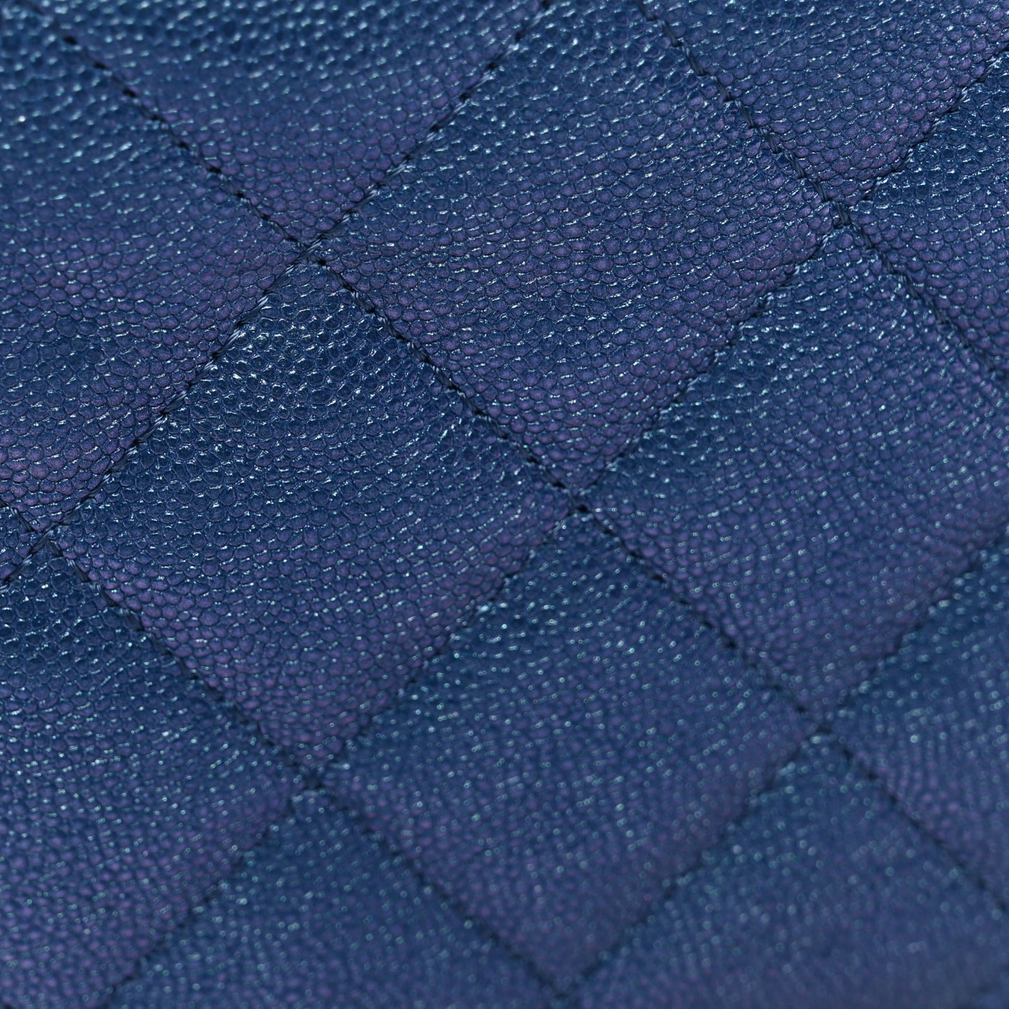 Iridescent Caviar Quilted Wallet on Chain WOC Dark Blue
