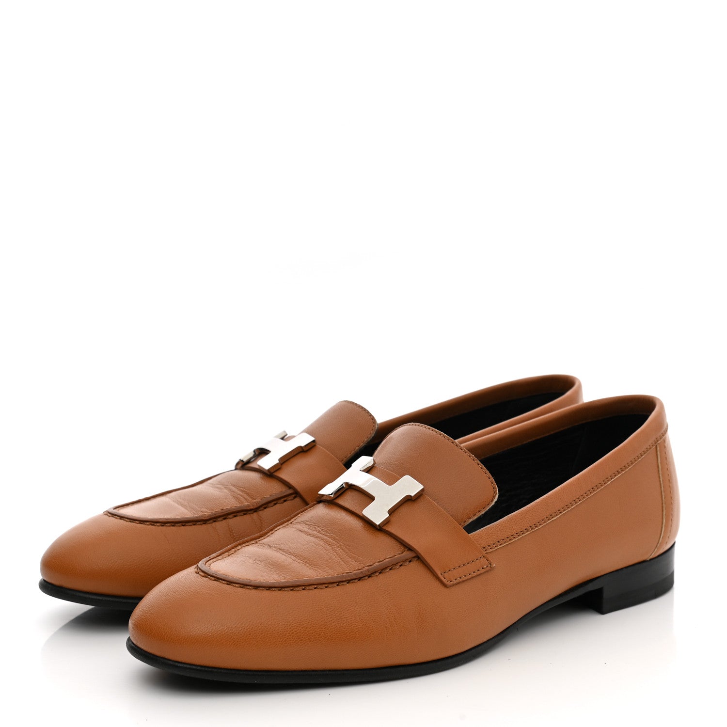 Hermes Goatskin Womens Paris Loafers 36.5 Marron Glaise 3 of 12