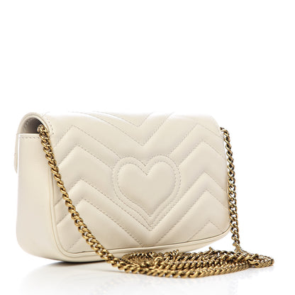 Gucci Calfskin Matelasse Super Mini GG Marmont Shoulder Bag White 3 of 12